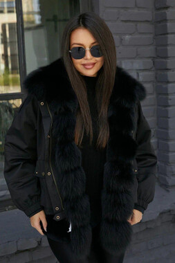 Женский пуховик с мехом песца черный