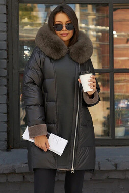 Женский теплый пуховик с мехом черный