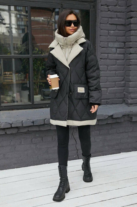 Пуховик Bogerner черно-белый с манишкой