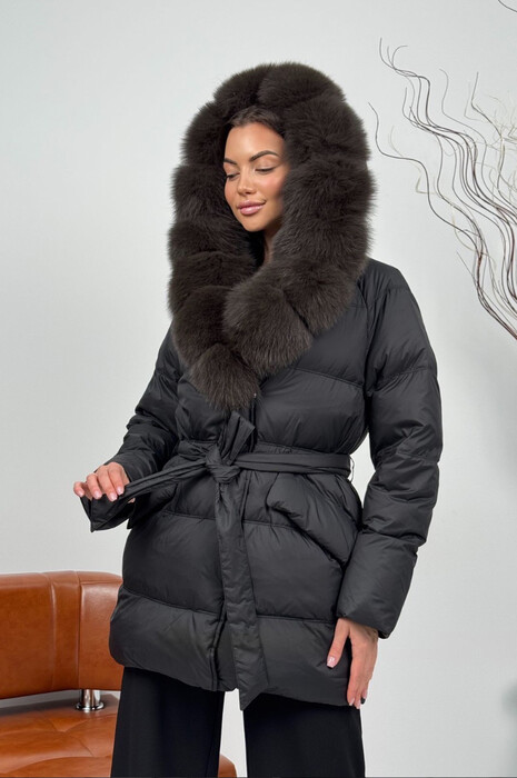 Стеганый пуховик оверсайз с капюшоном черный