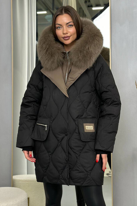 Теплый женский пуховик для морозной зимы черный