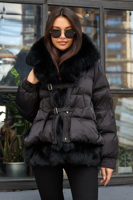 Модный пуховик зима 2025 2026 vivilona черный с капюшоном